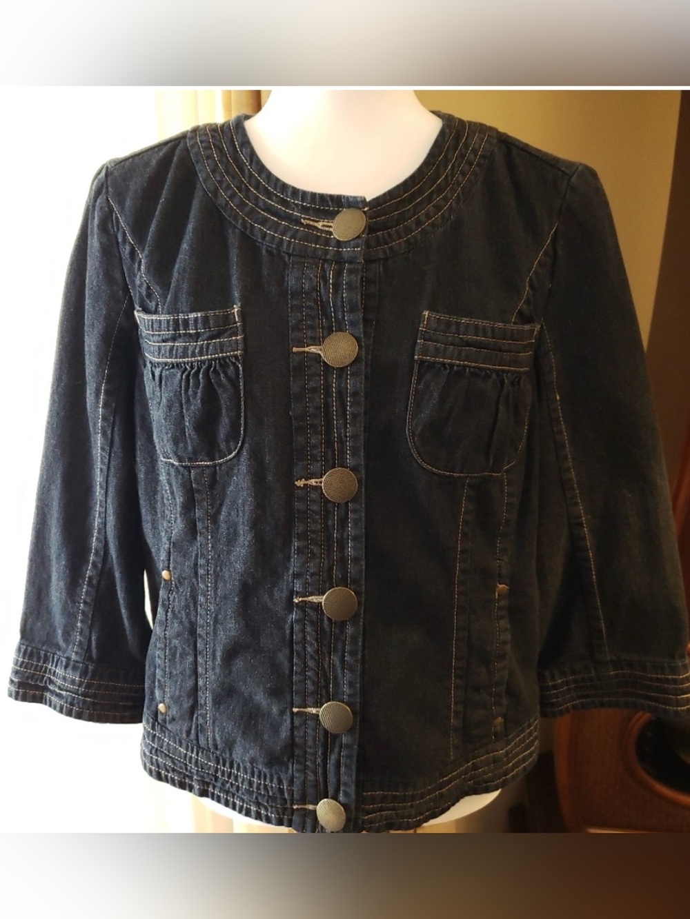 Live a Little Dark Wash Denim Jacket 3/4 Sleeve Size L